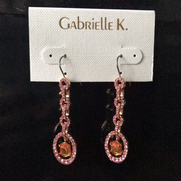 Pink Rhinestone Chainlink Dangle Earrings - Picture 2 of 5